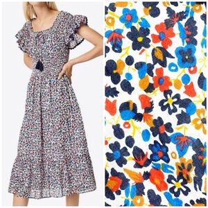 Tory Burch - Wildflower Smocked Midi Dress - 2 ways to wear!  Sz Small.